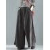 Women Wide Leg Corduroy Casual Solid Elastic Waist Loose Pants With Side Pocket