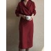 Lapel Long Sleeve V  Neck Solid Sash Midi Dress