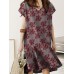 Floral Print Ruffle V Neck Cap Sleeve Midi Dress For Women