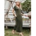 Solid Slit Hem Short Sleeve V  neck Maxi Dress