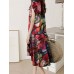 Abstract Painted Ruffled Short Sleeve High  Low Hem Midi Dress