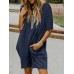 Leisure Solid Pocket Half Sleeve Midi Dress