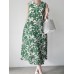 Flower Print Pocket Round Neck Sleeveless Casual Midi Dress