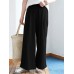 Solid Elastic Waist Back Pocket Wide Leg Loose Pants