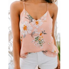 Casual Floral Print V  neck Sleeveless Holiday Wild Tank Top