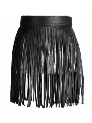 Women Tassel Fringed Belts Leather Snap Button Buckles