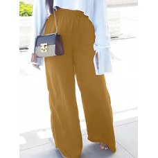 Women Loose Lace  up Elastic Waist Side Pocket Maxi Length Pants