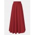 Women Solid Color A  Line Elastic Waist Casual Swing Skirts With Pocket