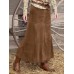 Women Solid Color Corduroy Frill Hem Back Zipper Casual Skirts