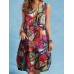 Abstract Painted Button Pocket Sleeveless Casual Midi Dress