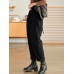 Women Corduroy Pleated Solid Elastic Waist Side Pockets Casual Pants