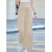 Solid Pocket Button Wide Leg High Waist Casual Pants