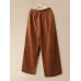 Women Wide Leg Corduroy Casual Solid Elastic Waist Loose Pants With Side Pocket