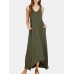 V  Neck Sleeveless Solid Pocket Summer Brief Maxi Dress