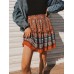 Ethnic Women Elastic Waist Floral Ruffle Pleated Printed Mini Short Skirts