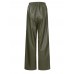 Women Casual Solid Wide  Legged Elastic Waist Side Pockets Leather Pants