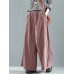 Women Wide Leg Corduroy Casual Solid Elastic Waist Loose Pants With Side Pocket