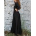 V  Neck Long Sleeve Sash Solid Brief Maxi Dress