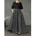 Women Polka Dot Print Loose Big Swing Side Pockets Casual Long Skirt