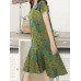 Floral Print Ruffle V Neck Cap Sleeve Midi Dress For Women