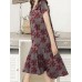 Floral Print Ruffle V Neck Cap Sleeve Midi Dress For Women