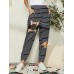 Plus Size Women Dog Stripe Print Casual Elastic Waist Pants With Pocket