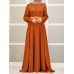 Puff Sleeve Button Pleat Round Neck Solid Maxi Dress