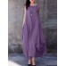 Solid Pocket Cotton Round Neck Sleeveless Casual Maxi Dress