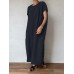 Solid Pocket Cotton Round Neck Casual Maxi Dress