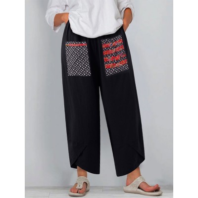 100  Cotton Loose Plicing Ninth Ethnic Style Vintage Pants