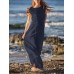 Sleeveless Solid Round Neck Ruched Hollow Out Maxi Dress