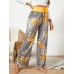 Women Plus Size Flowers Print Drawstring Waist Loose Home Casual Pajamas Pants