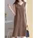 Leisure Solid Slit Hem V Neck Sleeveless Cotton Midi Dress