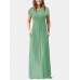 Short Sleeve Pocket Floor Length Solid Round Neck Maxi Dress