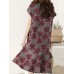 Floral Print Ruffle V Neck Cap Sleeve Midi Dress For Women