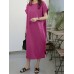 Leisure Solid Slit Hem Round Neck Short Sleeve Midi Dress