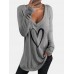 Casual Loose Love Printed V Neck Long Sleeves T  shirts For Women