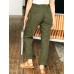 Wild Solid Color Elastic Waist Drawstring Straps Side Pockets Pants