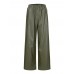 Women Casual Solid Wide  Legged Elastic Waist Side Pockets Leather Pants