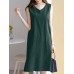 Leisure Solid Slit Hem V Neck Sleeveless Cotton Midi Dress