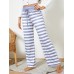 Women Plus Size Striped Brief Style Drawstring Waist Loose Daily Home Pajamas Pants