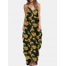 Flower Print V  neck Sleeveless Irregular Maxi Dress