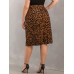 Women Plus Size Leopard Print Split High Waist Back  Zip Mid Length Skirts