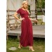 Short Sleeve Pocket Floor Length Solid Round Neck Maxi Dress