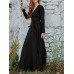 V  Neck Long Sleeve Sash Solid Brief Maxi Dress