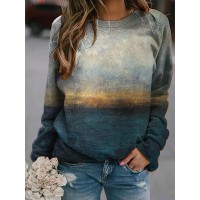 Landscape Prints Round Neck Long Sleeves Casual T  shirts For Women