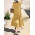 Leisure Solid Tie  Up Ruched Square Collar Maxi Dress