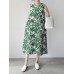 Flower Print Pocket Round Neck Sleeveless Casual Midi Dress