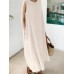 Leisure Solid Pocket Slit Hem Sleeveless Maxi Dress