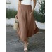 Women Elastic Waist Irregular Hem Side Fork Casual Skirts With Pocket